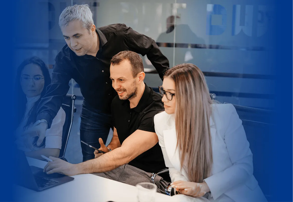 Echipa DWF lucrând împreună la o strategie digitală